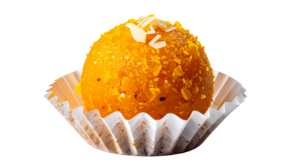 Indian Sweet Ladoo in Decorative Cup Isolate on transparent background cutout, PNG file, Cutout file