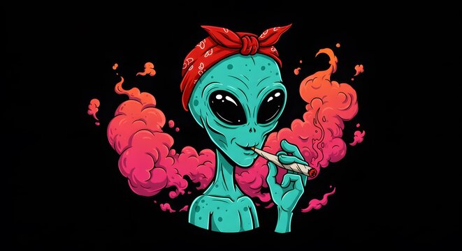 Alien smoking joint illustration