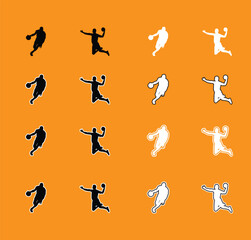 Collection of Basketball Player Poses Silhouettes A set of vector silhouettes of basketball players performing various actions, including dribbling, shooting, and dunking. Perfect for sports graphics