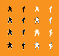 Collection of Basketball Player Poses Silhouettes A set of vector silhouettes of basketball players performing various actions, including dribbling, shooting, and dunking. Perfect for sports graphics