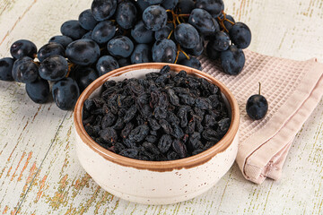 Dry ripe sweet blue raisin