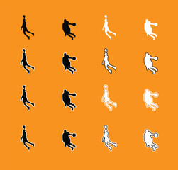 Collection of Basketball Player Poses Silhouettes A set of vector silhouettes of basketball players performing various actions, including dribbling, shooting, and dunking. Perfect for sports graphics