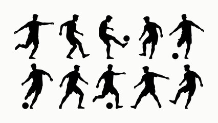 Silhouettes of football players' body movements, a collection of vector illustrations
