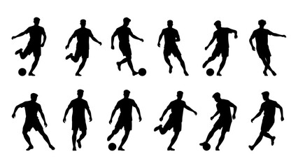 Silhouettes of football players' body movements, a collection of vector illustrations