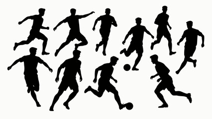 Silhouettes of football players' body movements, a collection of vector illustrations