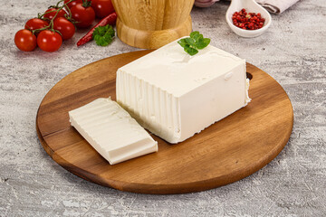 Soft Feta cheese piece with cut