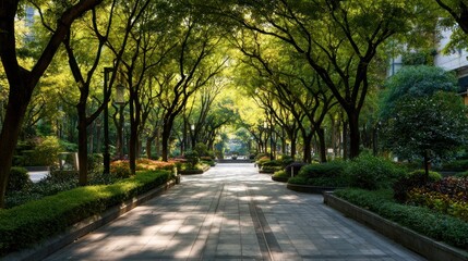 Obraz premium Urban pathway through lush trees