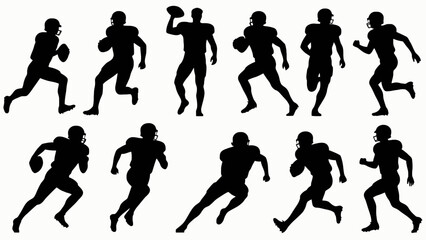 Silhouettes of rugby players' body movements, a collection of vector illustrations