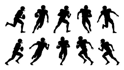 Silhouettes of rugby players' body movements, a collection of vector illustrations
