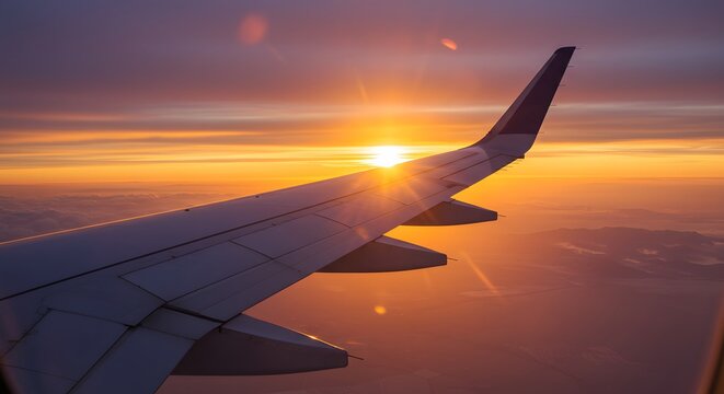 Airplane wing sunset skyview