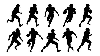 Silhouettes of rugby players' body movements, a collection of vector illustrations