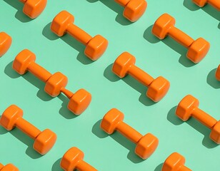 Vibrant Fitness Pattern with Orange Dumbbells