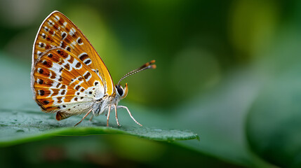 Obraz premium A close-up image of a butterfly resting on a leaf (3)