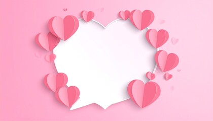 Pink hearts frame a blank speech bubble