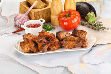 Grilled pork neck meat shashlik