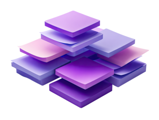 Abstract graphic of layered, overlapping, vibrant purple and pink square forms