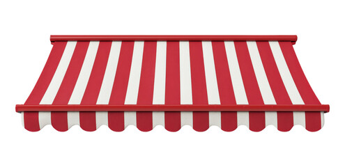 Red and white striped awning or canopy with curved design, isolated on transparent background