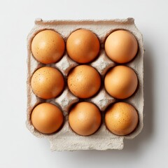 fresh brown eggs arranged in a cardboard box