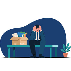 Stressed Businessman Sitting on Bench.