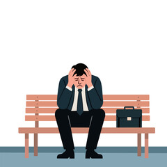 Stressed Businessman Sitting on Bench.