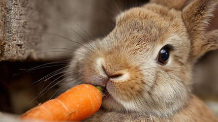 Close up of a rabbit nibbling on a carrot