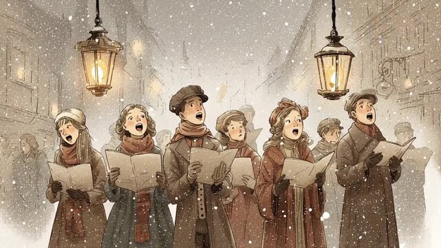 carol singers in vintage attire