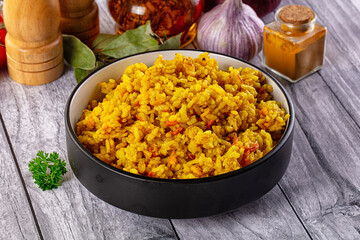 Indian yellow curry rice with tumeric