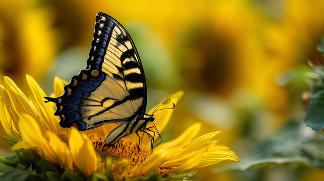 A vibrant butterfly sipping nectar from a sunflower (1) - Powered by Adobe