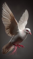 A majestic white bird soars through the air, its wings outstretched, a striking display of flight and grace.  Electric energy pulses around its legs, adding a dramatic visual element.