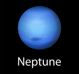 Realistic detailed blue planet Neptune isolated on black space background