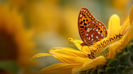 A vibrant butterfly sipping nectar from a sunflower