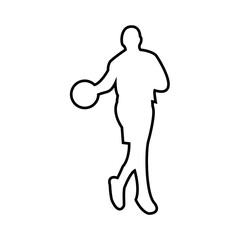 Black line vector illustration of a dribbling basketball
