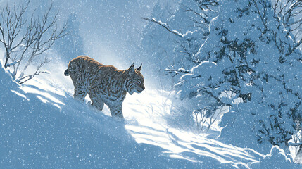 A captivating illustration of a lynx traversing through thick snow during its wintertime journey (2)