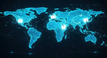 Global network map showing worldwide connections and activity