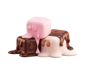 Three melting, stacked, colorful candy cubes