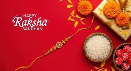 Happy raksha bandhan celebration with rakhi gift and sweets