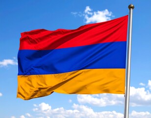 Armenian flag waving in a clear blue sky
