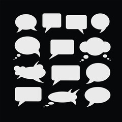 Fototapeta premium Chalk speech bubbles. Crayon textured white silhouette speech boxes, hand drawn grunge blank comic thought balloon, dialogue bubble.