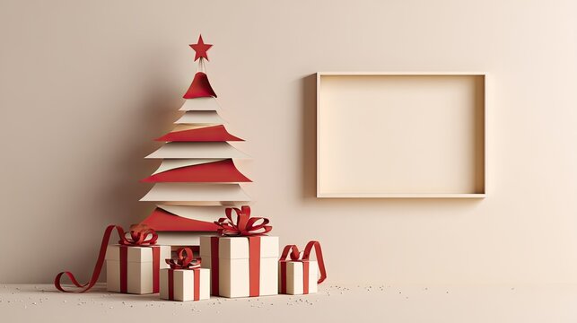 Creative Paper Christmas Tree with Gifts and Empty Frame Decoration