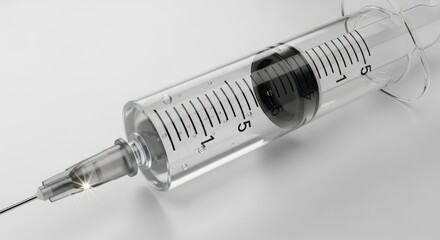 Close Up Transparent Syringe on White Surface with Selective Focus