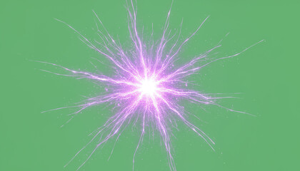 Fototapeta premium Abstract representation of energy with vibrant pink sparks against a solid green background, symbolizing innovation and creativity.