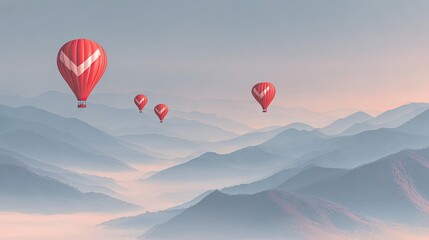 Fototapeta premium Hot Air Balloons Floating Over Misty Mountains at Sunrise