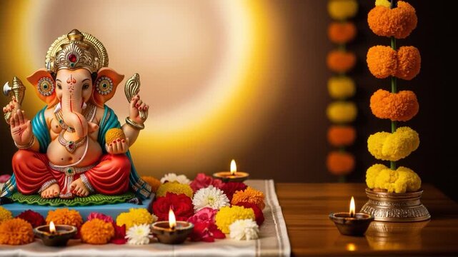 lord ganesha sculpture with decoration 