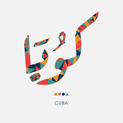 Cuba word in the Arabic language, Creative triangular mosaic of the Arabic word design.