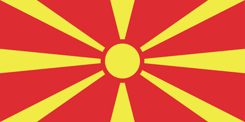 Flag of North Macedonia featuring a yellow sun with eight rays on a red field.