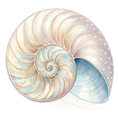Nature Illustration, Nautilus Shell, Underwater, Digital Art, Colorful Environment, Close-up View, Marine Life Concept