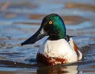 Stunning redhead duck in a tranquil water scene