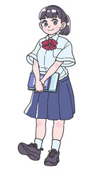 夏服の制服を着た女子生徒の全身イラスト