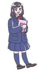 冬服の制服を着た女子生徒の全身イラスト