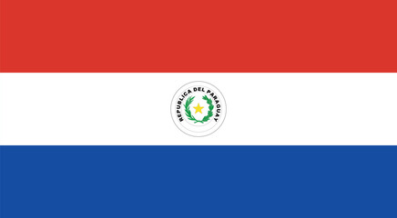 The national flag of Paraguay, a horizontal tricolor of red, white, and blue with the national coat of arms in the center.